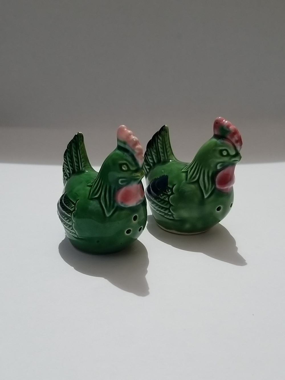Vintage Ceramic Green Chicken Salt And Pepper Shakers